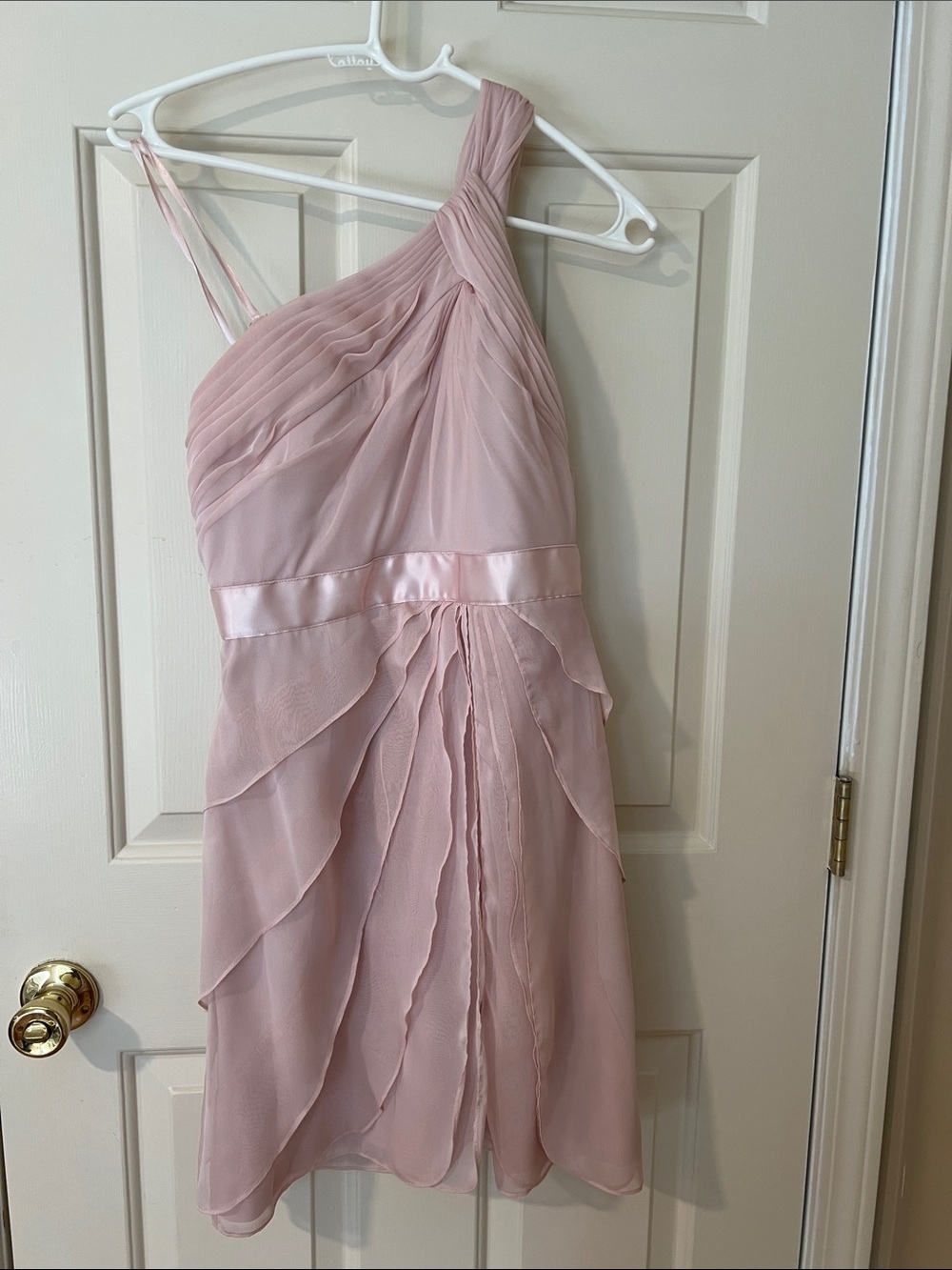 Adrianna Papell One-Shoulder Blush Pink Layered Chiffon Dress